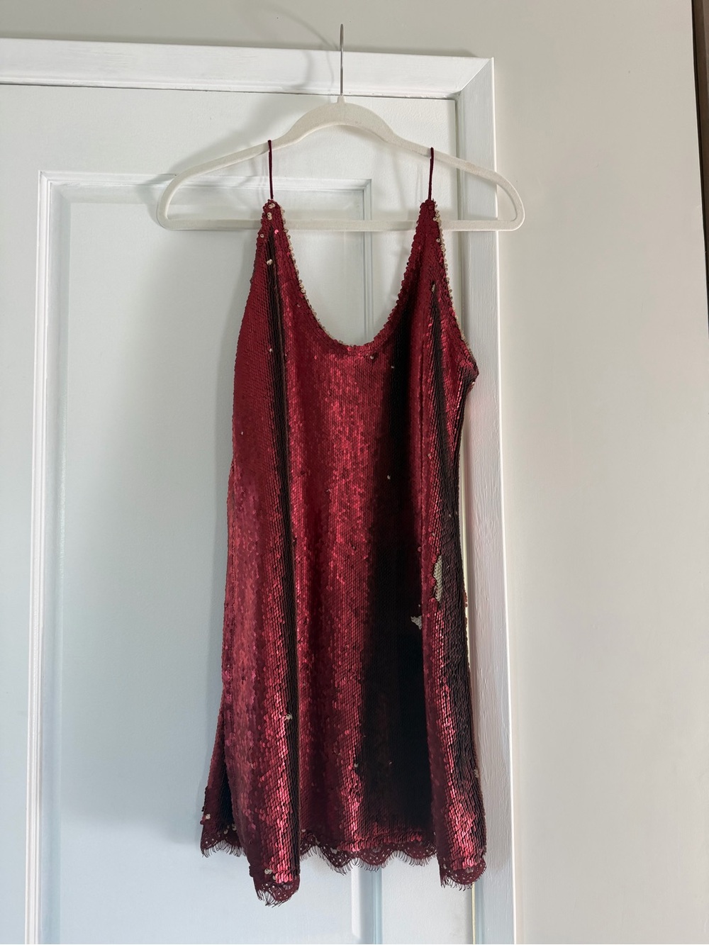 Free People Red Gold Sequin Slip Dress